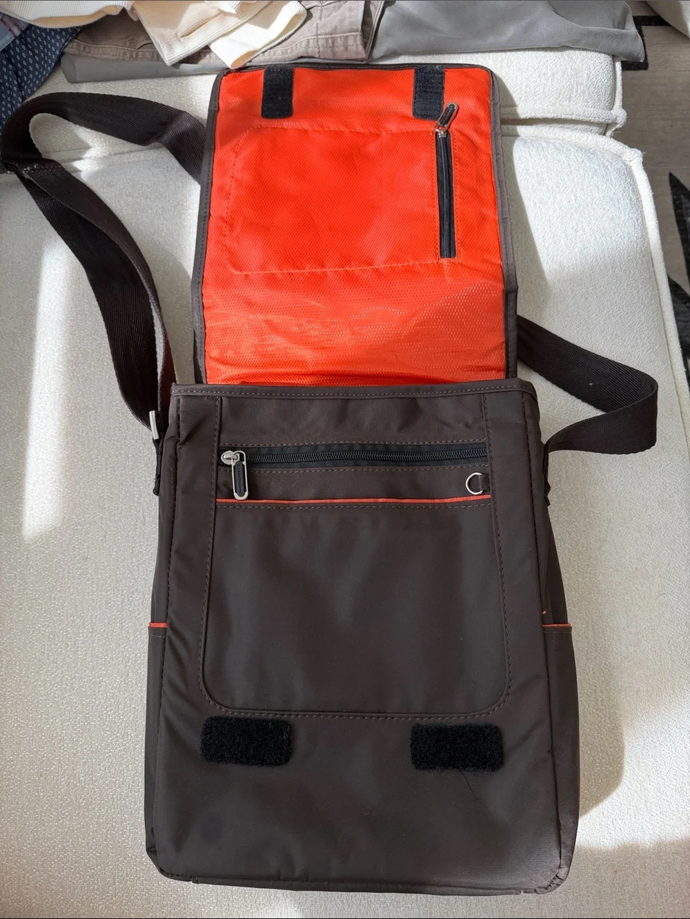 Brown Men's Messenger Bag with Crown Accent